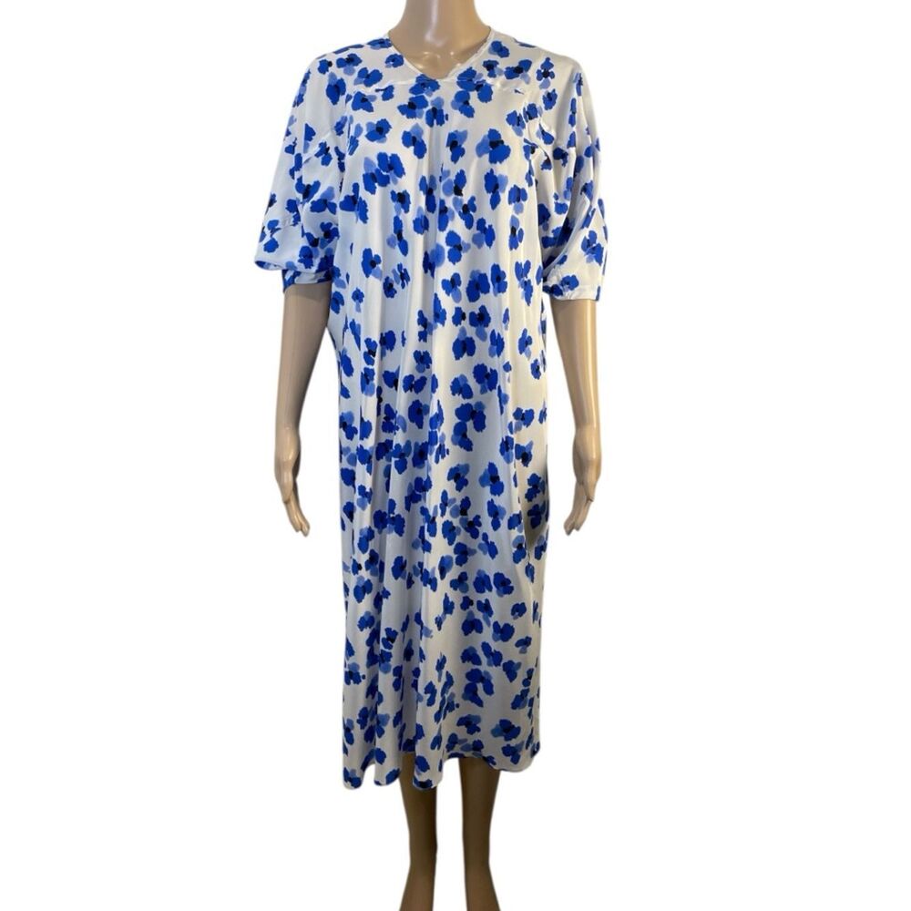 Lemaire 100% Silk Blue Floral Midi White Painterly Print Relaxed Fit EU 40 M